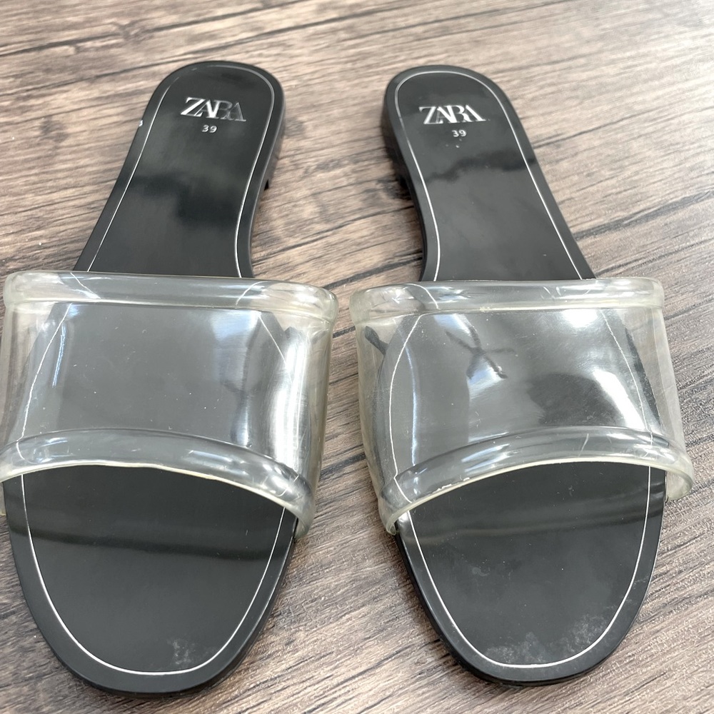 Zara Slides size 39 or size 8.5 — clear & black